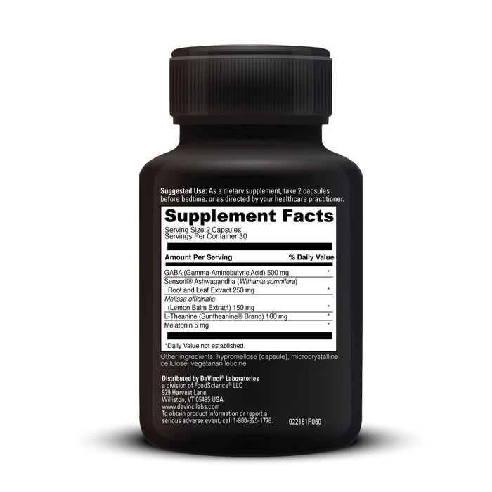 DaVinci Labs Sleep Benefits 60 capsules supplement facts label