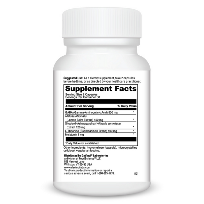 DaVinci Labs Sleep Complete 60 capsules supplement facts label