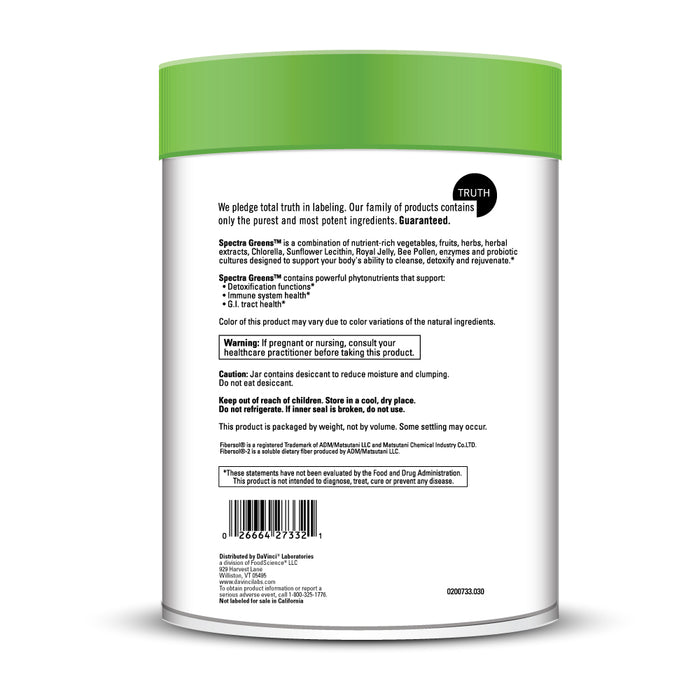 DaVinci Labs Spectra Greens 30 servings warnings label