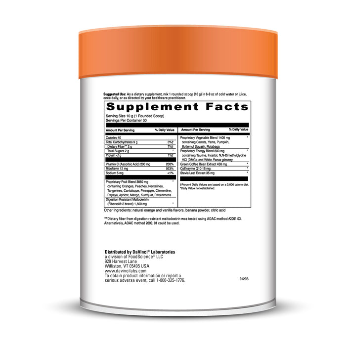 DaVinci Labs Spectra Oranges with CoQ10 10.58 oz supplement facts label