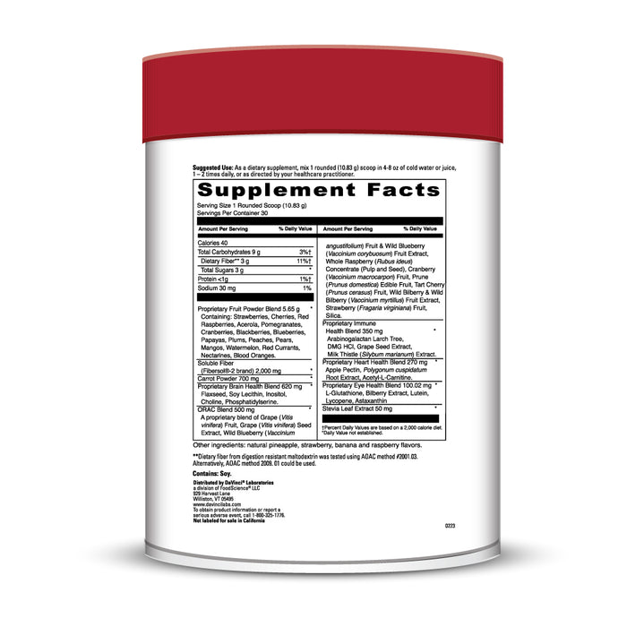 DaVinci Labs Spectra Reds 11.5 oz supplement facts label