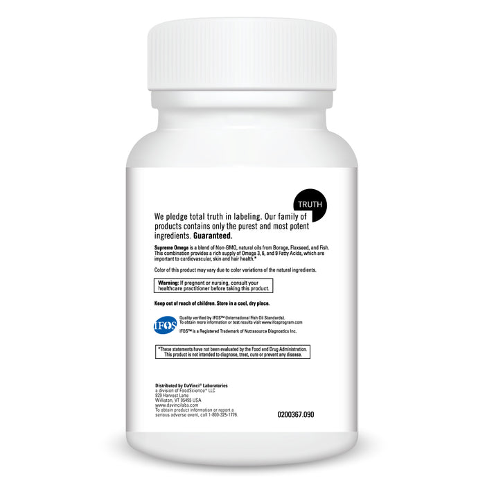 DaVinci Labs Supreme Omega 90 softgels warnings label