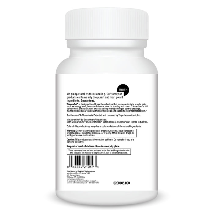 DaVinci Labs ThermoSet 90 capsules suggested use label