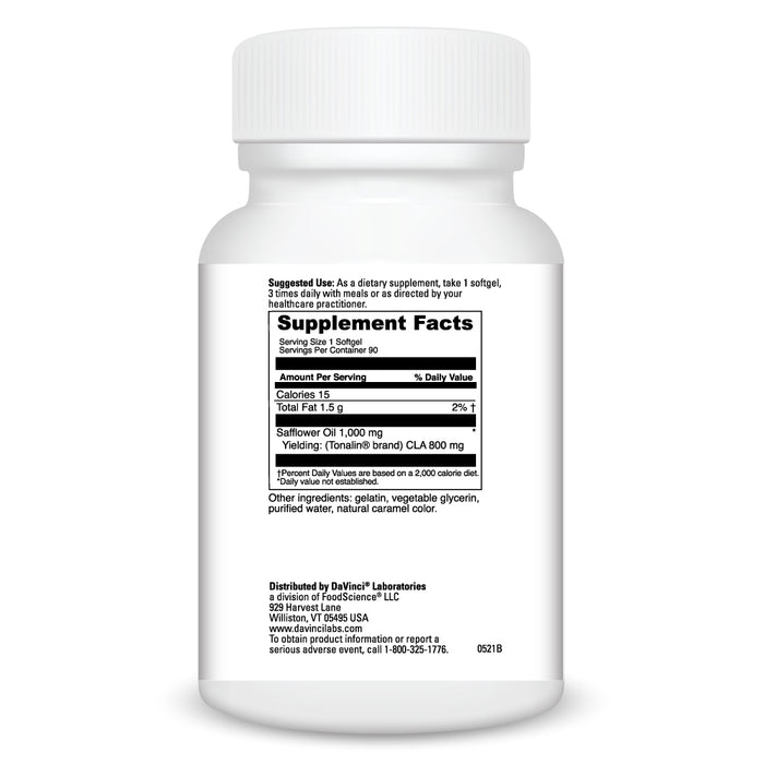 DaVinci Labs Tonalin-CLA 800 mg 90 softgels supplement facts label