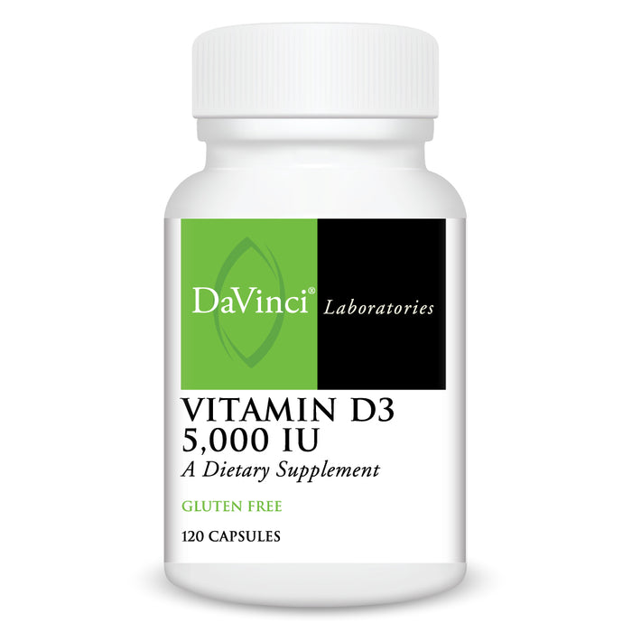 DaVinci Labs Vitamin D3 5,000 IU, 120 capsules, front of bottle