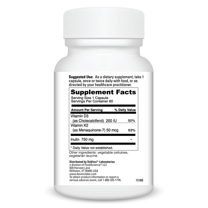 DaVinci Labs Vitamin K2 Plus 60 capsules supplement facts label