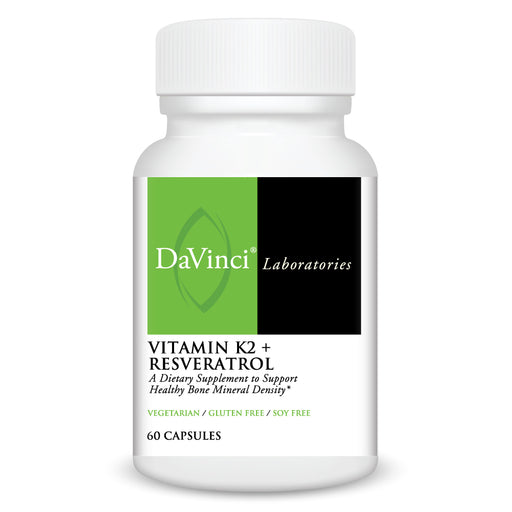 DaVinci Labs Vitamin K2+Resveratrol, 60 capsules, front of bottle