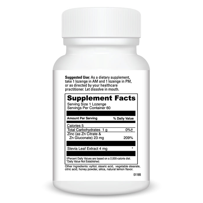 DaVinci Labs Zinc Lozenge 23 mg 60 lozenges supplement facts label