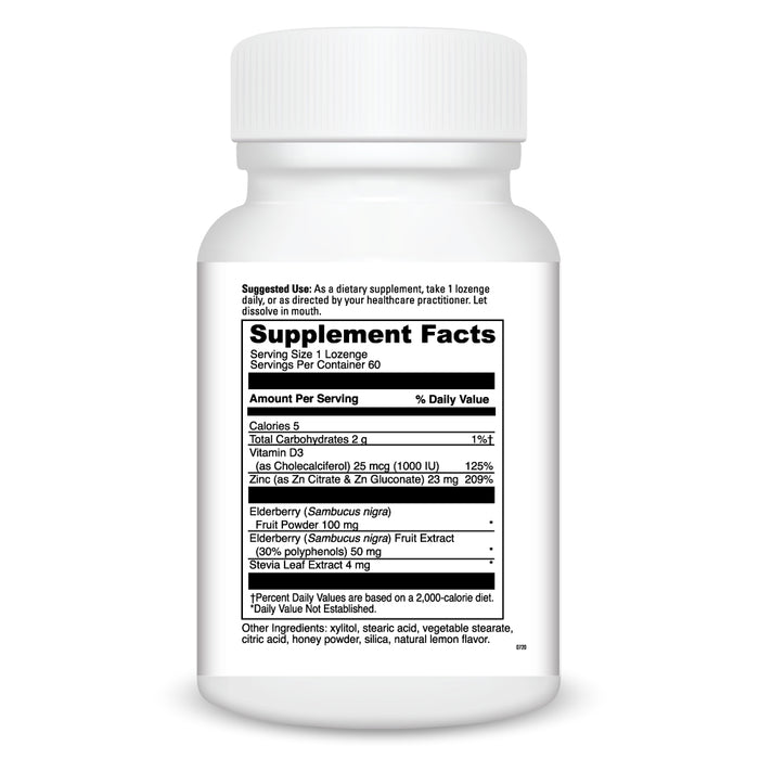 DaVinci Labs Zinc Lozenge + Elderberry 60 lozenges supplement facts label