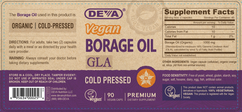 Deva Nutrition Vegan Borage Oil 90 capsules full label