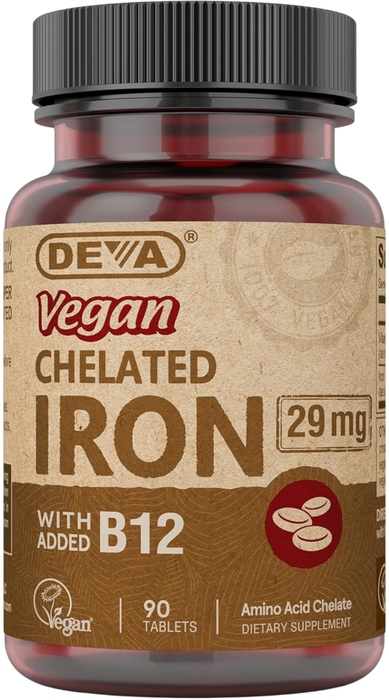 Deva Nutrition Vegan Chelated Iron, 90 tablets, front of bottle