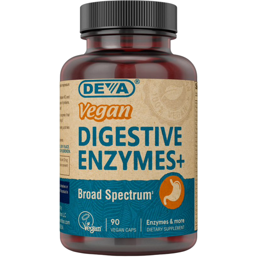 Deva Nutrition Vegan Digestive Enzymes+, 90 capsules, front of bottle