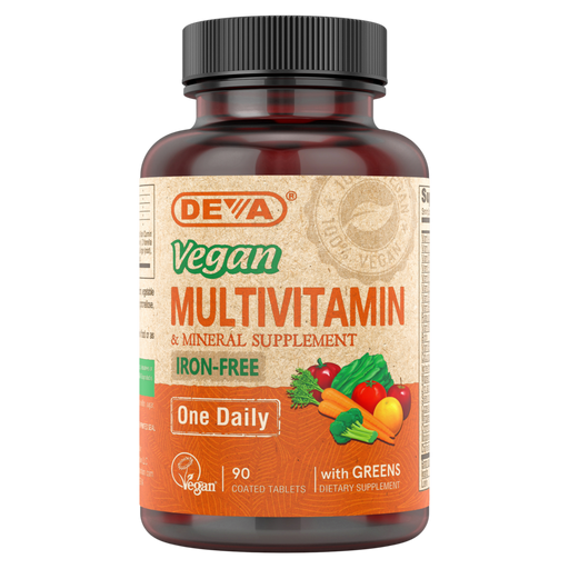 Deva Nutrition Vegan Multivitamin (Iron-Free), 90 tablets, front of bottle
