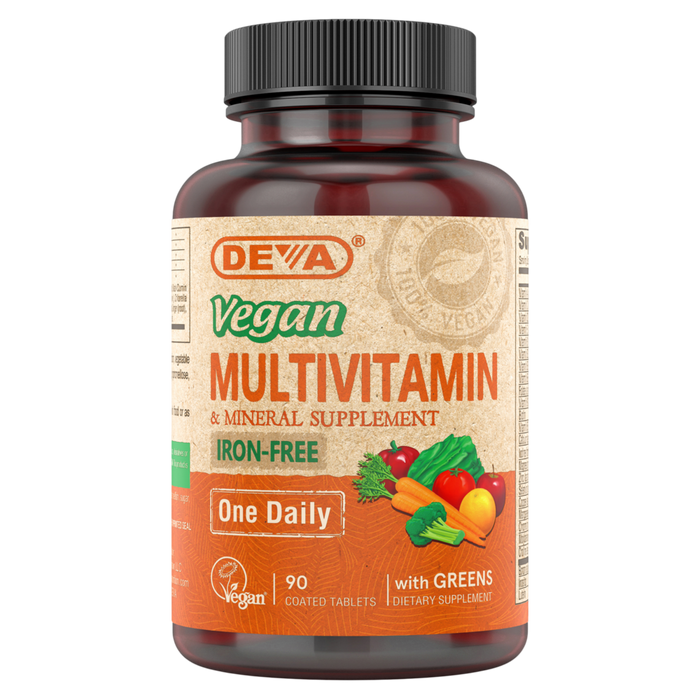 Deva Nutrition Vegan Multivitamin (Iron-Free), 90 tablets, front of bottle