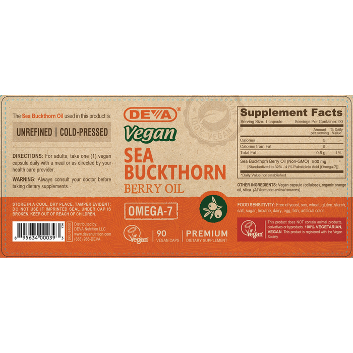 Deva Nutrition Vegan Sea Buckthorn Oil 90 capsules full label
