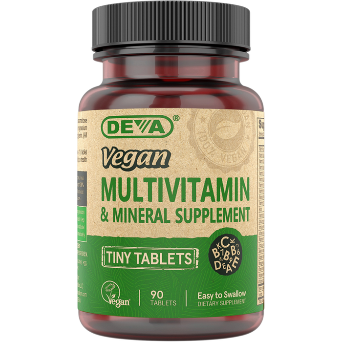 Deva Nutrition Vegan Tiny Tablets Multivitamin, 90 tablets, front of bottle