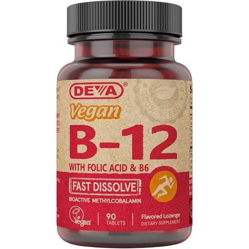 Deva Nutrition Vegan Vitamin B-12 (Fast Dissolve) 1000 mcg, 90 tablets, front of bottle