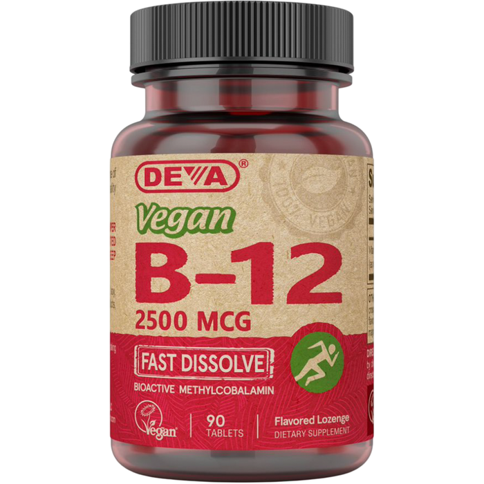 Deva Nutrition Vegan Vitamin B-12 (Fast Dissolve) 2500 mcg, 90 tablets, front of bottle