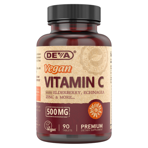 Deva Nutrition Vegan Vitamin C 500 mg + Elderberry, 90 tablets, front of bottle