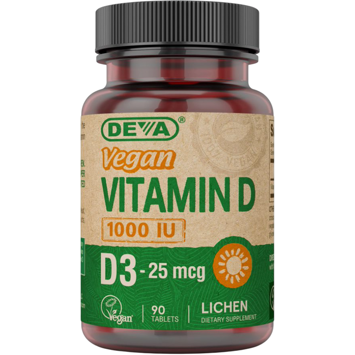 Deva Nutrition Vegan Vitamin D3 1000 IU, 90 tablets, front of bottle