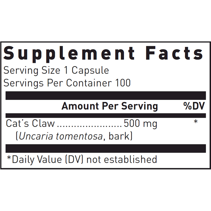 Douglas Labs Cat's Claw 500 mg 100 capsules supplement facts label