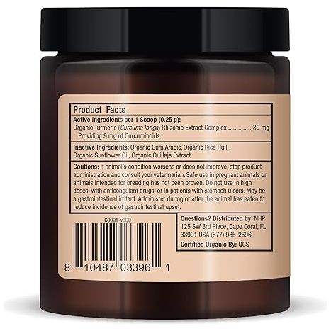 Dr. Mercola Bark & Whiskers Organic Curcumin product facts label