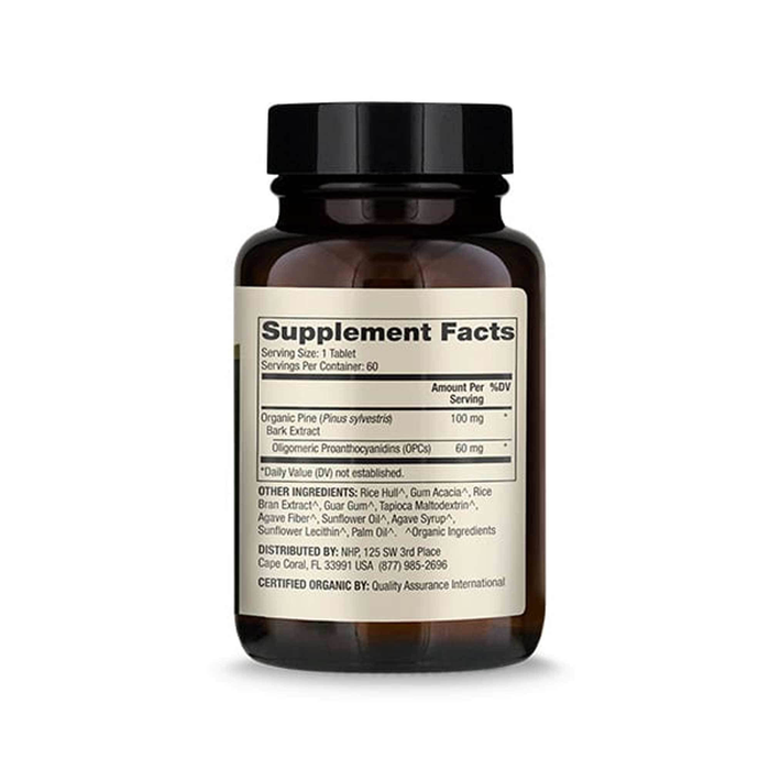Dr. Mercola Organic Pine Bark Extract with OPCs 60 tablets supplement facts label