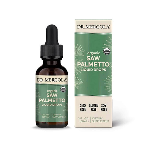 Dr. Mercola Organic Saw Palmetto Liquid Drops, 60 mL, front of dropper bottle