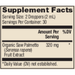 Dr. Mercola Organic Saw Palmetto Liquid Drops 60 mL supplement facts label