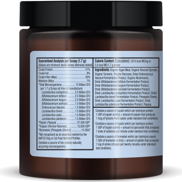 Dr. Mercola Whole Food Digestive Probiotic for Cats & Dogs 3.32 oz product facts label
