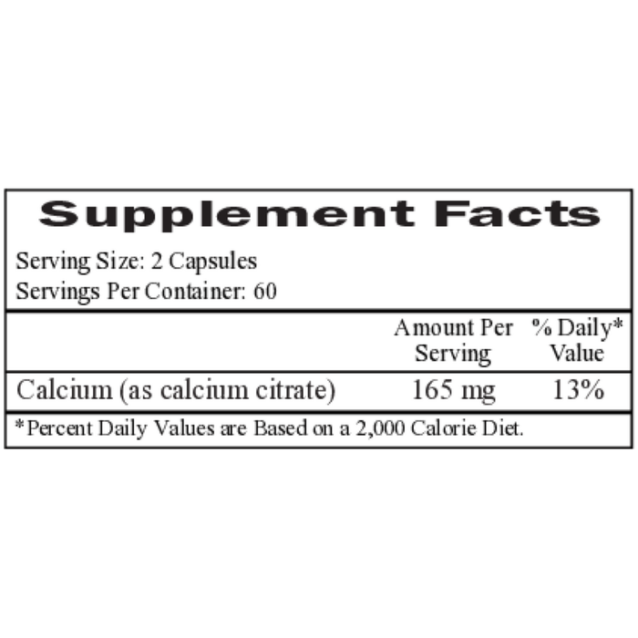 Ecological Formulas Calcium Citrate 165 mg 120 capsules supplement facts label