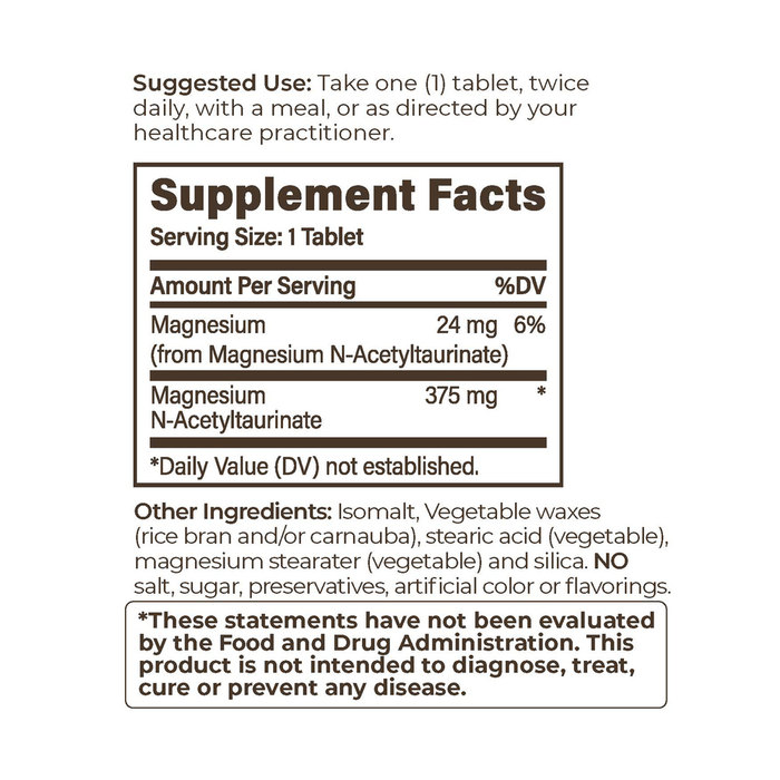 Endurance Products TauroMag SR 375 mg 90 tablets supplement facts label