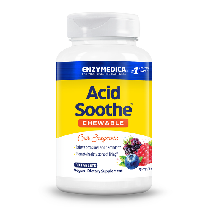 Enzymedica Acid Soothe Chewable Berry, 30 chewable tablets, front of bottle