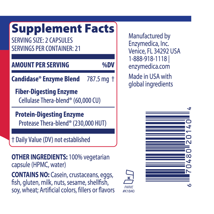Enzymedica Candidase 42 capsules supplement facts label