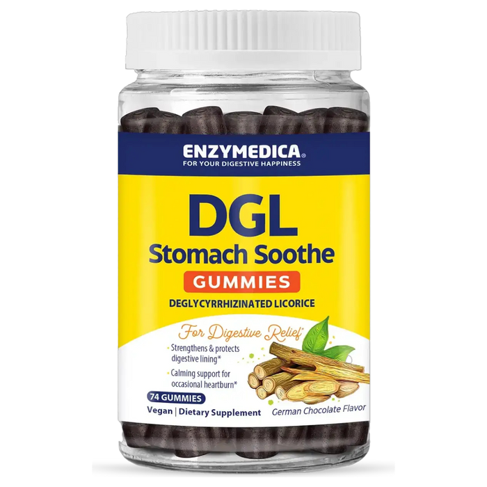 Enzymedica DGL Stomach Soothe Gummies 400 mg, 74 gummies, front of bottle