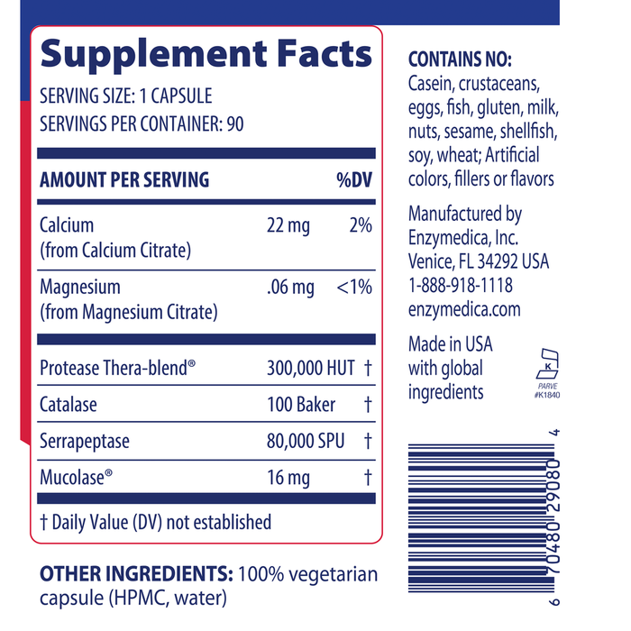 Enzymedica Immune Defense Extra Strength 90 capsules supplement facts label