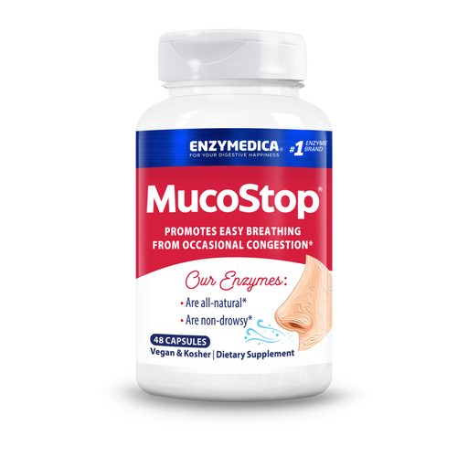 Enzymedica MucoStop, 48 capsules, front of bottle