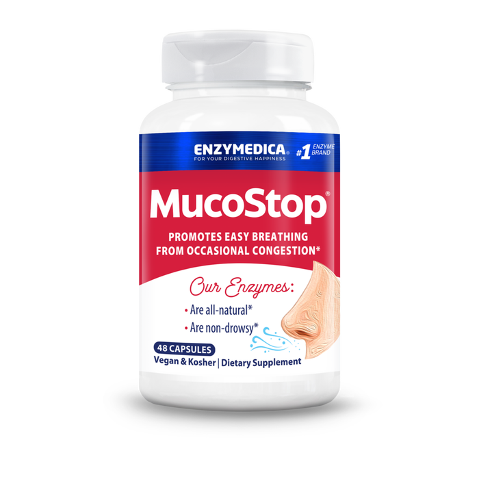 Enzymedica MucoStop, 48 capsules, front of bottle