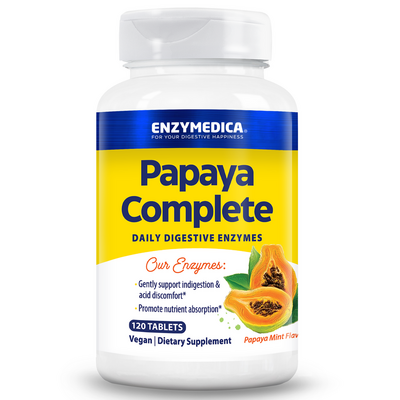 Enzymedica Papaya Complete Daily Digestive Enzymes, 120 chewable tablets, front of bottle