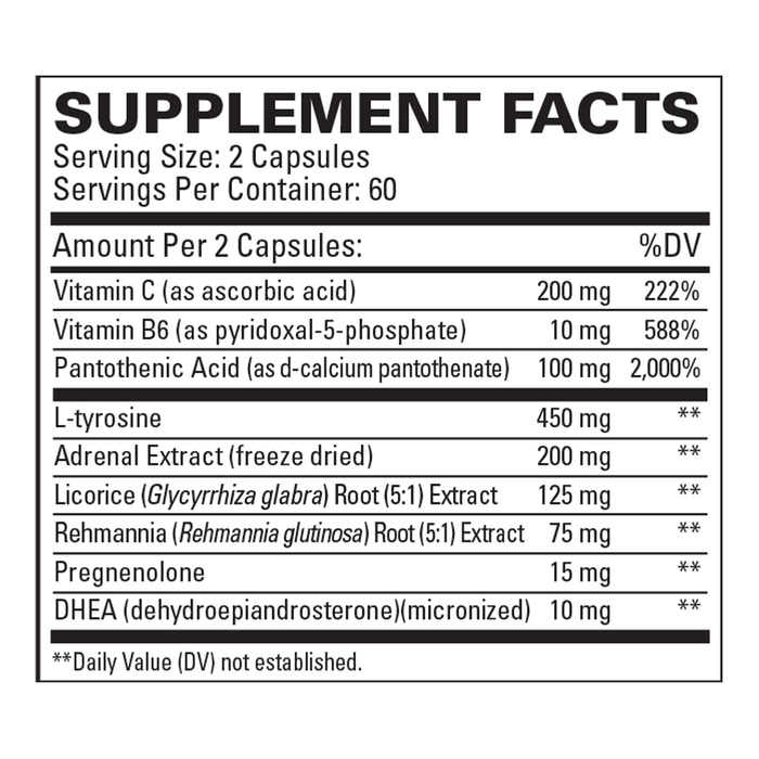 EuroMedica Adrenaplex 120 capsules supplement facts label
