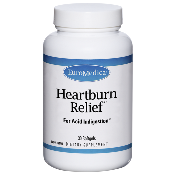 EuroMedica Heartburn Relief, 30 softgels, front of bottle