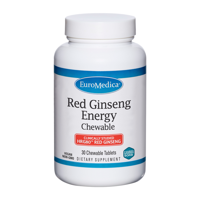 EuroMedica Red Ginseng Energy Chewable 100 mg, 30 tablets, front of bottle
