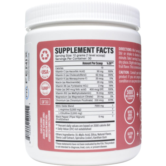 Fenix Nutrition Circulation Cardio Support Green Apple 13.2 oz supplement facts label