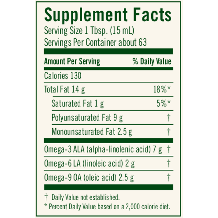 Flora Flax Oil Certified Organic 32 fl oz supplement facts label