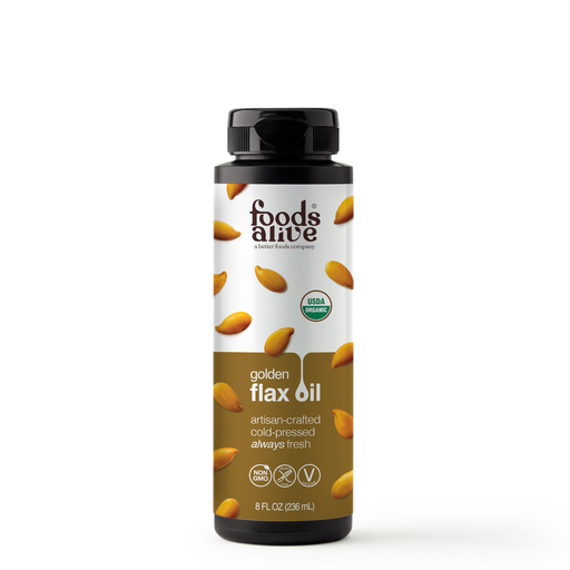Foods Alive Gold Flax Seed Oil, 8 oz, front of bottle