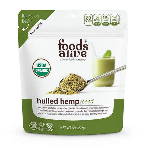 Foods Alive Hulled Hemp Seeds Organic, 8 oz, front of pouch