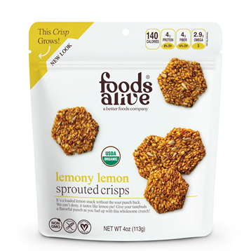 Foods Alive Lemony Lemon Sprouted Crisps, 4 oz, front of pouch