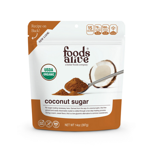 Foods Alive Organic Coconut Sugar, 14 oz, front of pouch