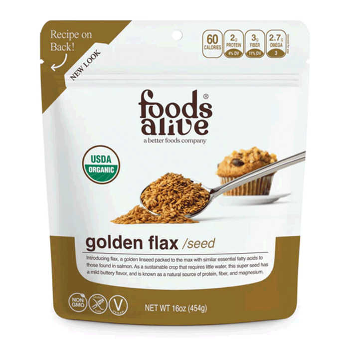Foods Alive Organic Golden Flax Seed, 16 oz, front of pouch