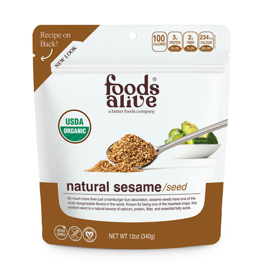 Foods Alive Organic Natural Sesame Seeds, 12 oz, front of pouch